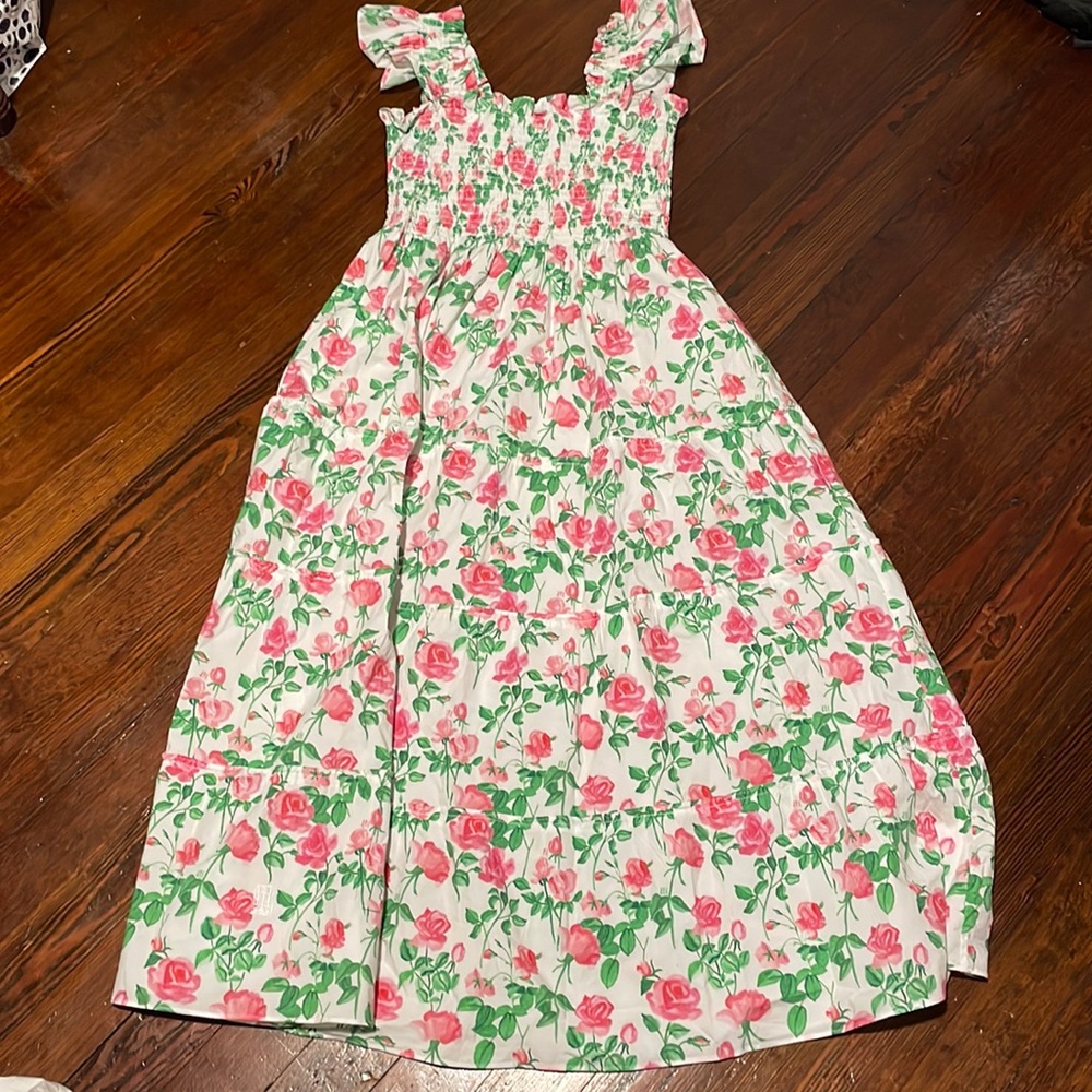 Hill House Women’s White and Pink Floral Dress Size M